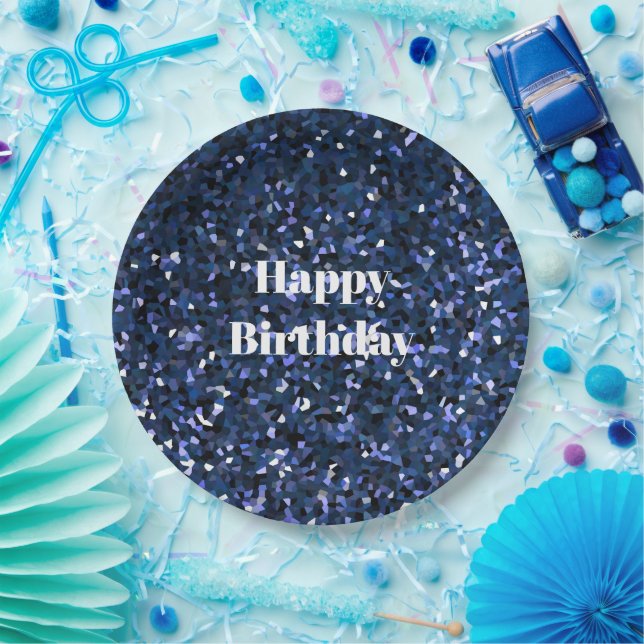 Happy Birthday Glittery Blue Boys Girls Birthday Paper Plate (Party)