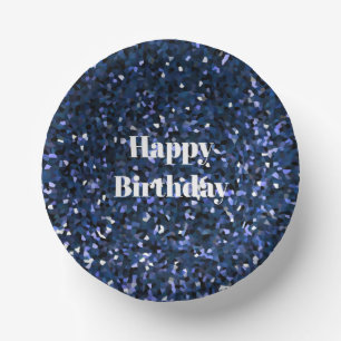 Happy Birthday Glittery Blue Boys Girls Party Cool Paper Plate