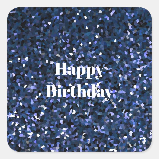 Happy Birthday Glittery Blue Boys Girls Party Cool Square Sticker (Front)