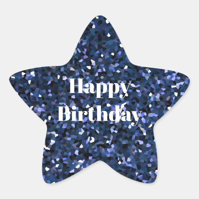 Happy Birthday Glittery Blue Boys Girls Party Cool Star Sticker (Front)