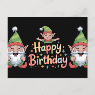 Happy Birthday Gnome and Elf Design Postcard