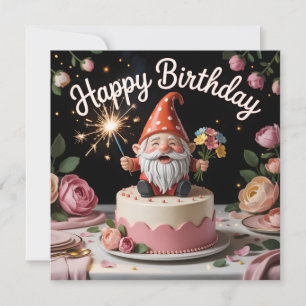Happy Birthday Gnome Figurine on a Cake Card
