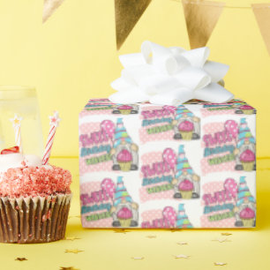Happy Birthday gnome girls tiled party  Wrapping Paper
