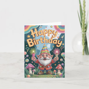 Happy Birthday Gnome Greeting Holiday Card