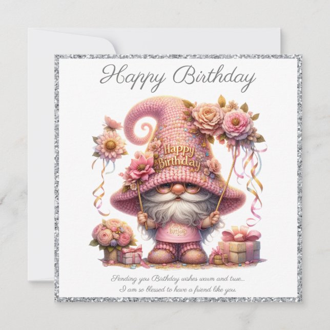 Happy Birthday Gnome Holiday Card (Front)