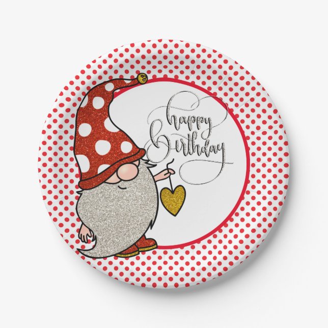 Happy Birthday Gnome Paper Plate (Front)