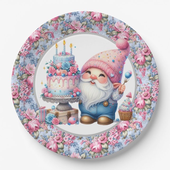 Happy Birthday Gnome Paper Plate (Front)