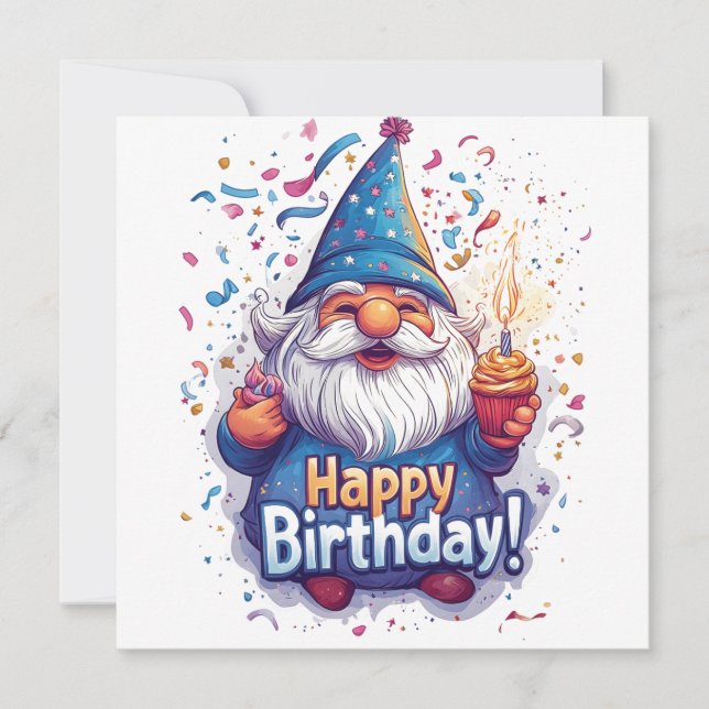 Happy Birthday Gnome: Whimsical Birthday Design Holiday Card (Front)