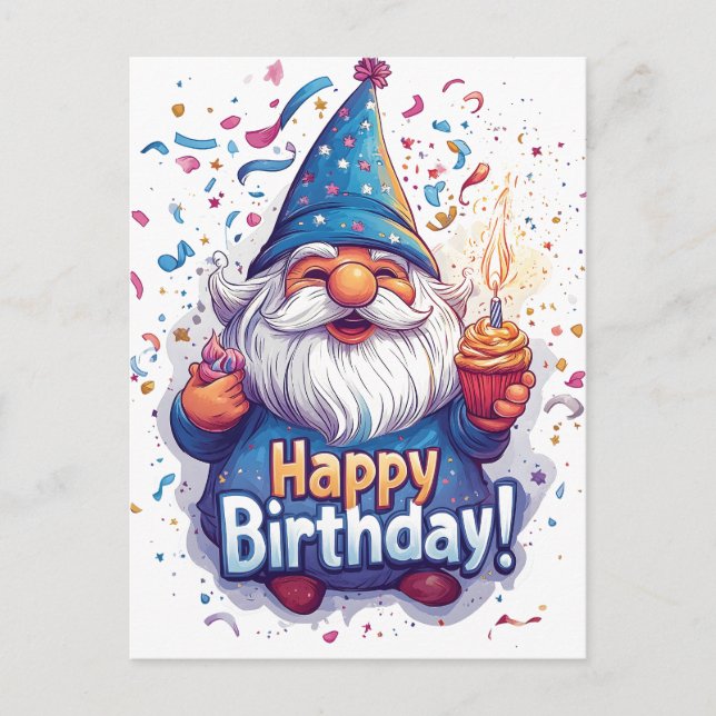 Happy Birthday Gnome: Whimsical Birthday Design Holiday Postcard (Front)