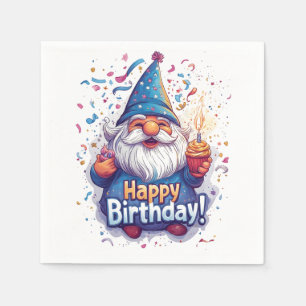 Happy Birthday Gnome: Whimsical Birthday Design Napkin