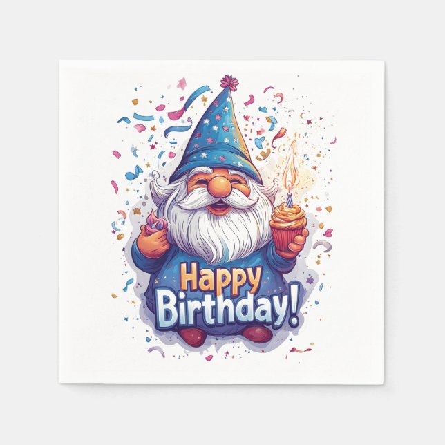 Happy Birthday Gnome: Whimsical Birthday Design Napkin (Front)