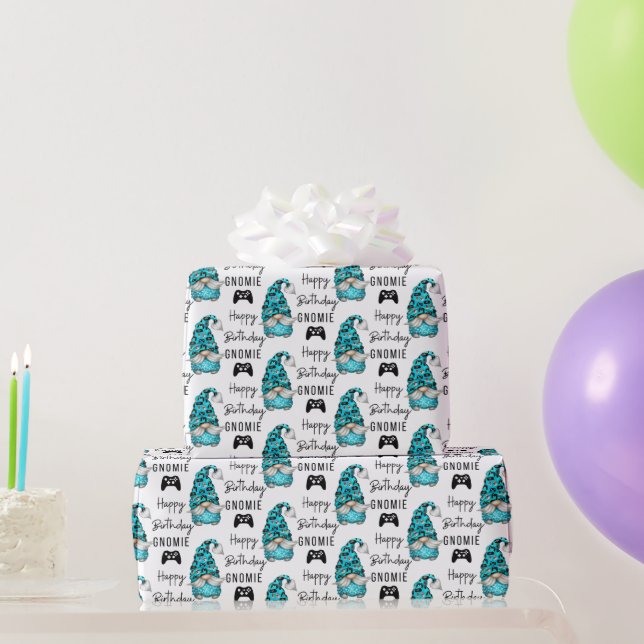 Happy Birthday Gnomie Gamer Wrapping Paper  (Party Gifts)