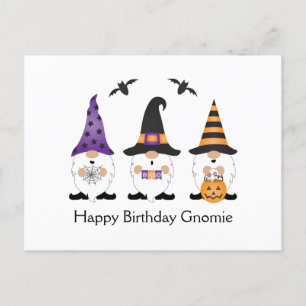 Happy Birthday Gnomie Halloween Purple Orange Postcard