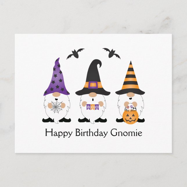 Happy Birthday Gnomie Halloween Purple Orange Postcard (Front)
