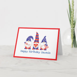 Happy Birthday Gnomie Red White Blue  Card