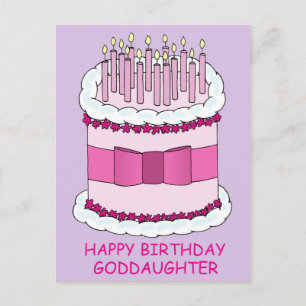Happy Birthday Goddaughter, pink cake. Postcard