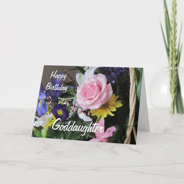 Happy Birthday Goddaughter-Pink Rose Bouquet Card (Front)