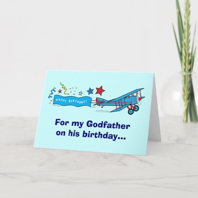 Happy Birthday Godfather Aeroplane Card (Front)