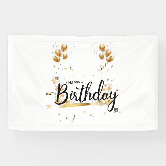 Happy Birthday Gold 2.5x4 Vinyl Banner (Horizontal)