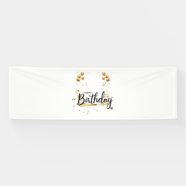 Happy Birthday Gold 2.5x8 Vinyl Banner (Horizontal)