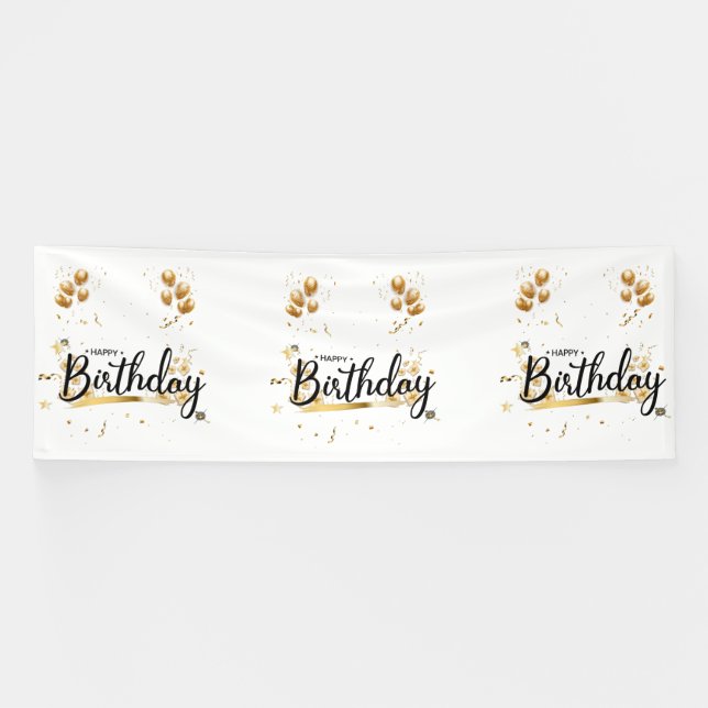 Happy Birthday Gold 4x12 Vinyl Banner (Horizontal)