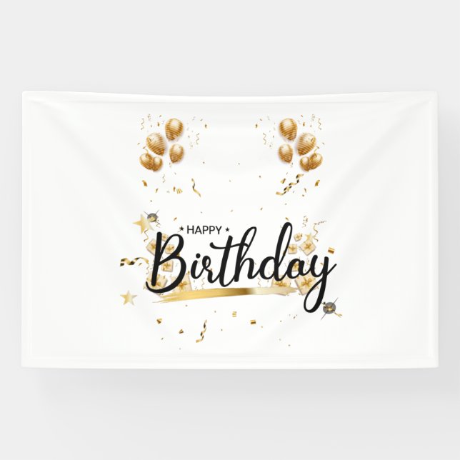 Happy Birthday Gold 4x6 Vinyl Banner (Horizontal)