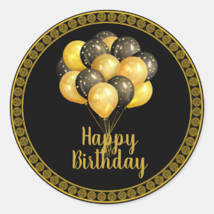 Happy Birthday, gold and black,  Classic Round Sticker