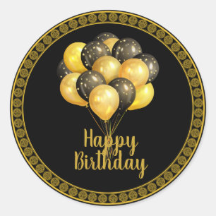 Happy Birthday, gold and black, Classic Round Sticker