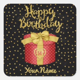 Happy Birthday Gold Black Custom Square Sticker