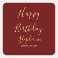 Happy Birthday Gold Burgundy Dark Red Custom Name