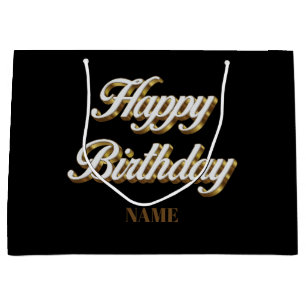 Happy Birthday Gold Elegant Typography Gift Bag