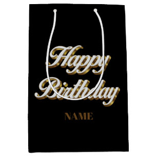 Happy Birthday Gold Elegant Typography Gift Bag