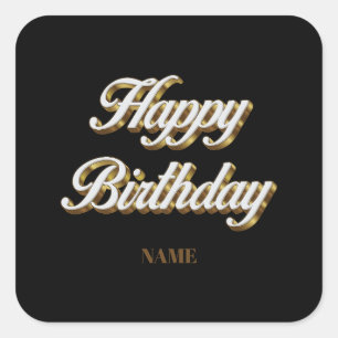 Happy Birthday Gold Elegant Typography  Gift Bag Square Sticker