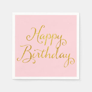 Happy Birthday Gold Faux Glitter Metallic Sequins Napkin