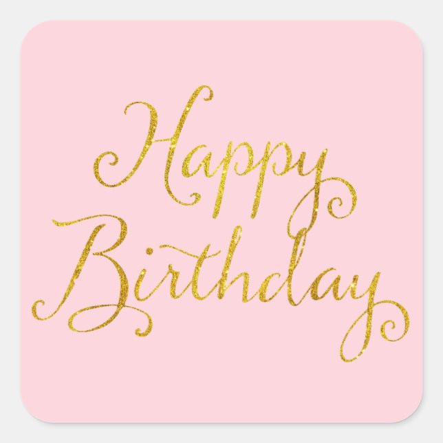 Happy Birthday Gold Faux Glitter Metallic Sequins Square Sticker (Front)