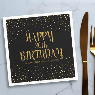 Happy Birthday Gold Glitter Any Year Custom Napkin