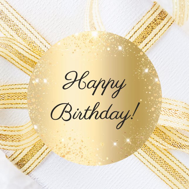 Happy Birthday Gold glitter Classic Round Sticker (Creator Uploaded)