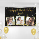 Happy Birthday Gold Glitter Photos Any Year Custom Banner<br><div class="desc">Celebrate a big birthday with this banner featuring 3 photos of the birthday girl/boy and the birthday girl's name,  all set against a black background accented with faux gold glitter confetti sparkles.  Fun and festive perfect for any birthday celebration.</div>