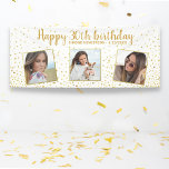 Happy Birthday Gold Glitter Photos Any Year Custom Banner<br><div class="desc">Celebrate a big birthday with this banner featuring 3 photos of the birthday girl/boy,  2 custom text headlines,  all set against a white background accented with faux gold glitter confetti sparkles.  Fun and festive perfect for any birthday celebration.</div>