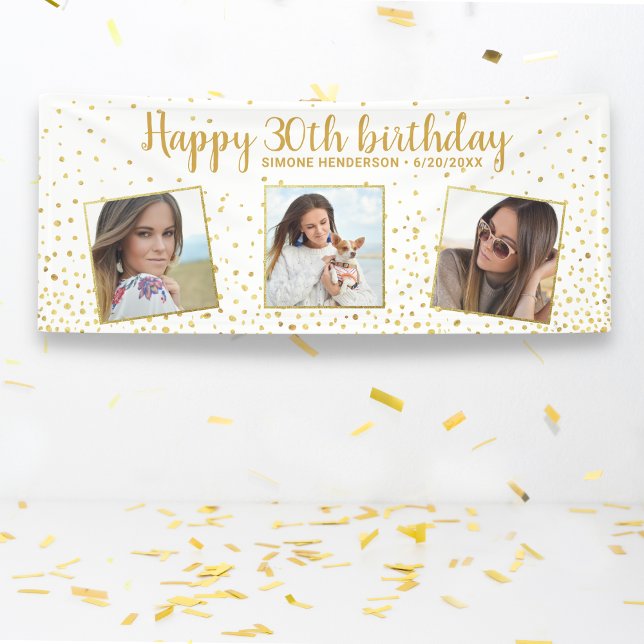 Happy Birthday Gold Glitter Photos Any Year Custom Banner (Creator Uploaded)