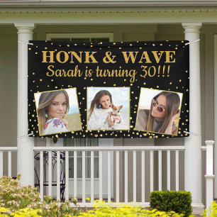 Happy Birthday Gold Glitter Photos Honk & Wave Banner