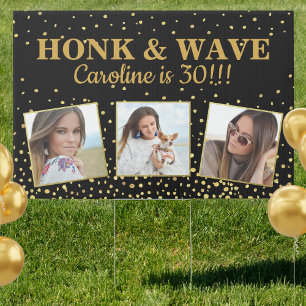 Happy Birthday Gold Glitter Photos Honk & Wave Garden Sign