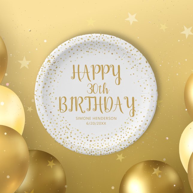 Happy Birthday Gold Glitter Script Any Year Custom Paper Plate (Creator Uploaded)