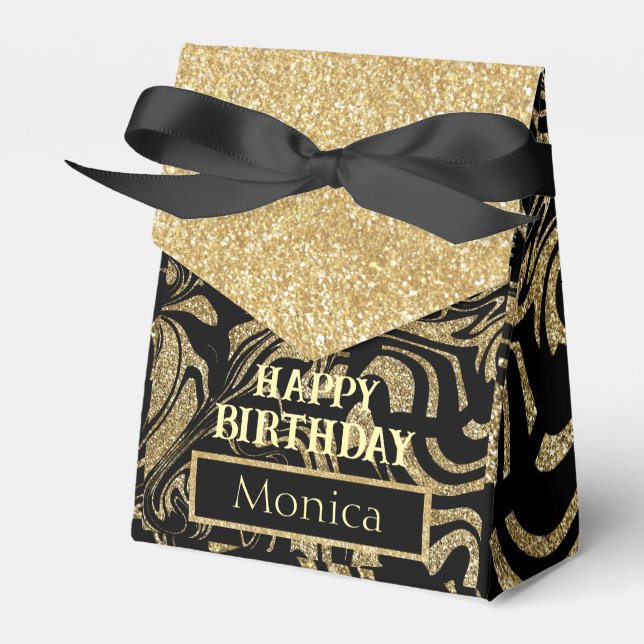 Happy Birthday Gold Glitter sparkle custom Favour Box (Front Side)