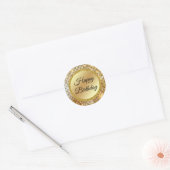 happy birthday gold glitters lights retro disco  classic round sticker (Envelope)