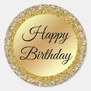 happy birthday,gold luxury background,custom classic round sticker