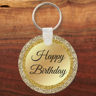 happy birthday gold metallic glitters key ring