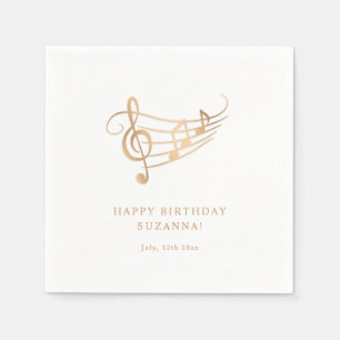 Happy Birthday Gold Music Notes Elegant Napkin