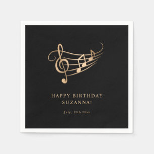 Happy Birthday Gold Music Notes Elegant Napkin