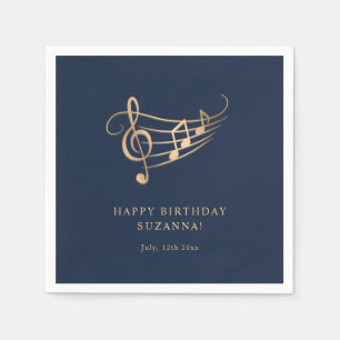 Happy Birthday Gold Music Notes Elegant Napkin